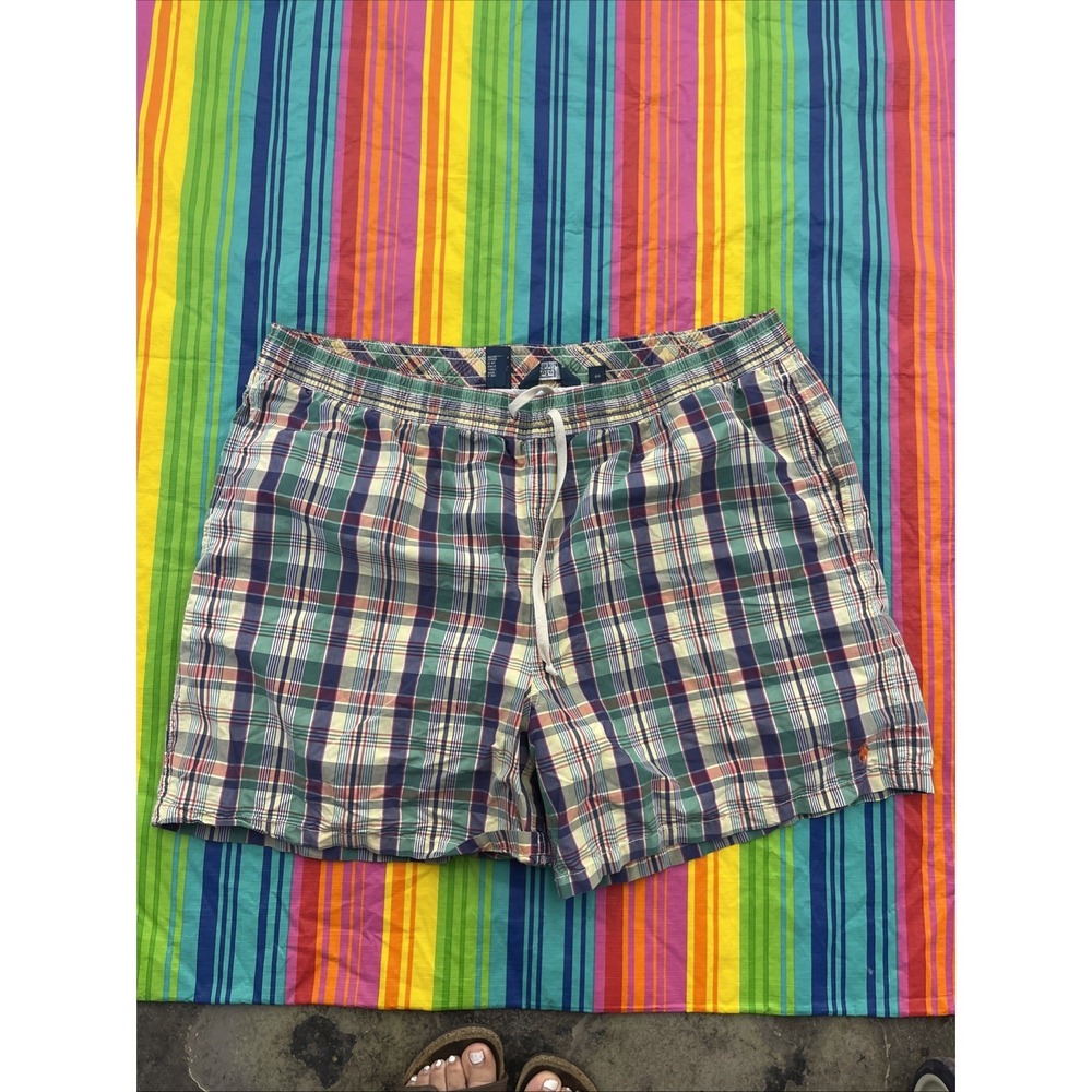 Polo Ralph Lauren Shorts Men 2X Tall Plaid Lined Swim Trunk Vintage H60